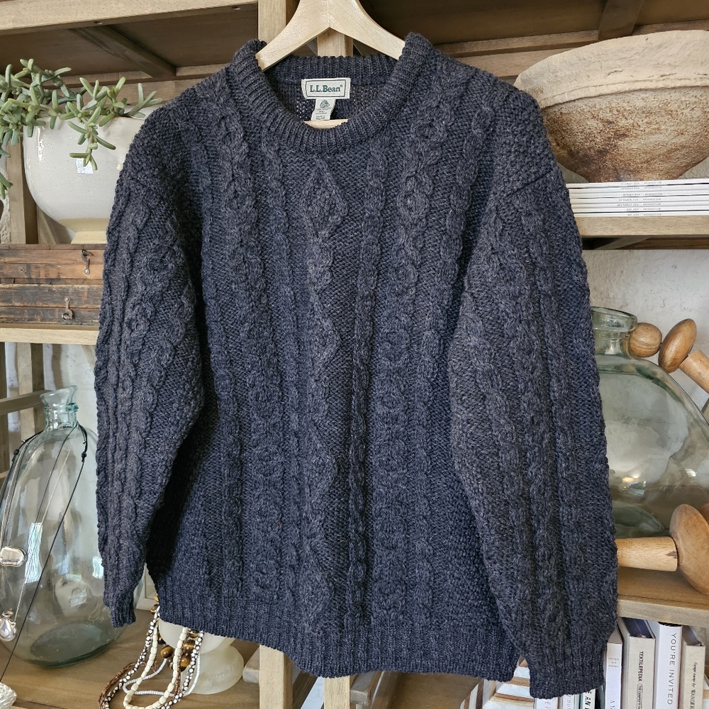 LL Bean Vintage 90's Irish Cable Knit Sweater XL 100%Virgin Wool Made in Ireland - Picture 7 of 7